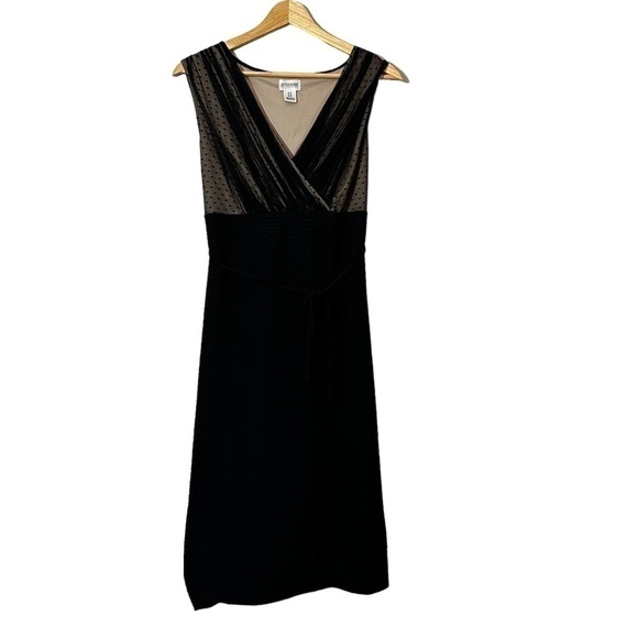 Motherhood Elegant Evening Dress V Neck Size M Black Chiffon Swiss Dot Tie Waist - Picture 1 of 7
